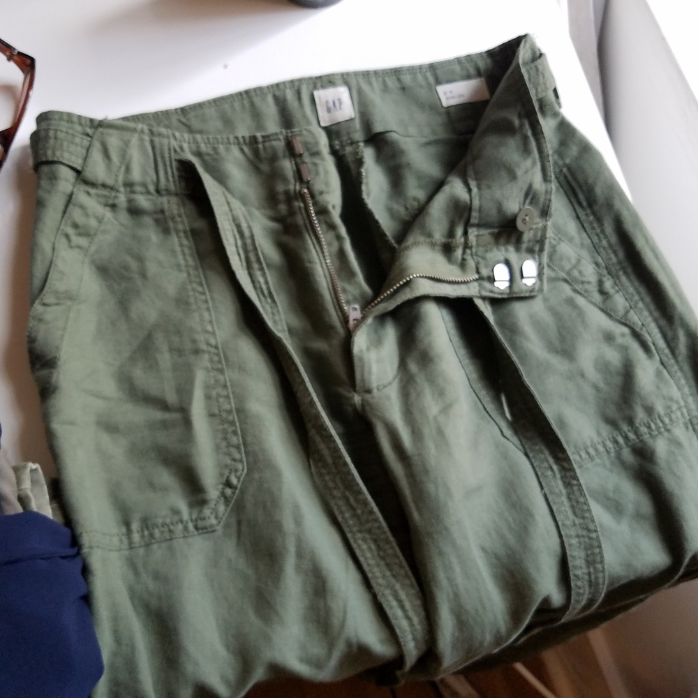 Olive green wide leg linen blend pants